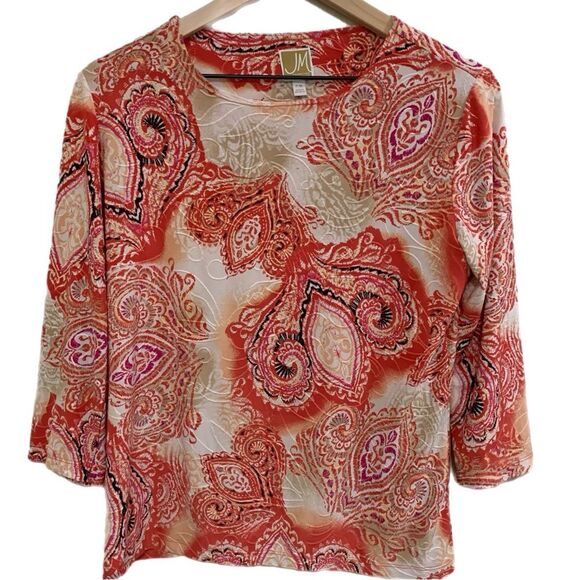 JM COLLECTION Top Women’s MP Pink white Scoop Neck 3/4 Sleeve Polyester Spandex. - Picture 1 of 10